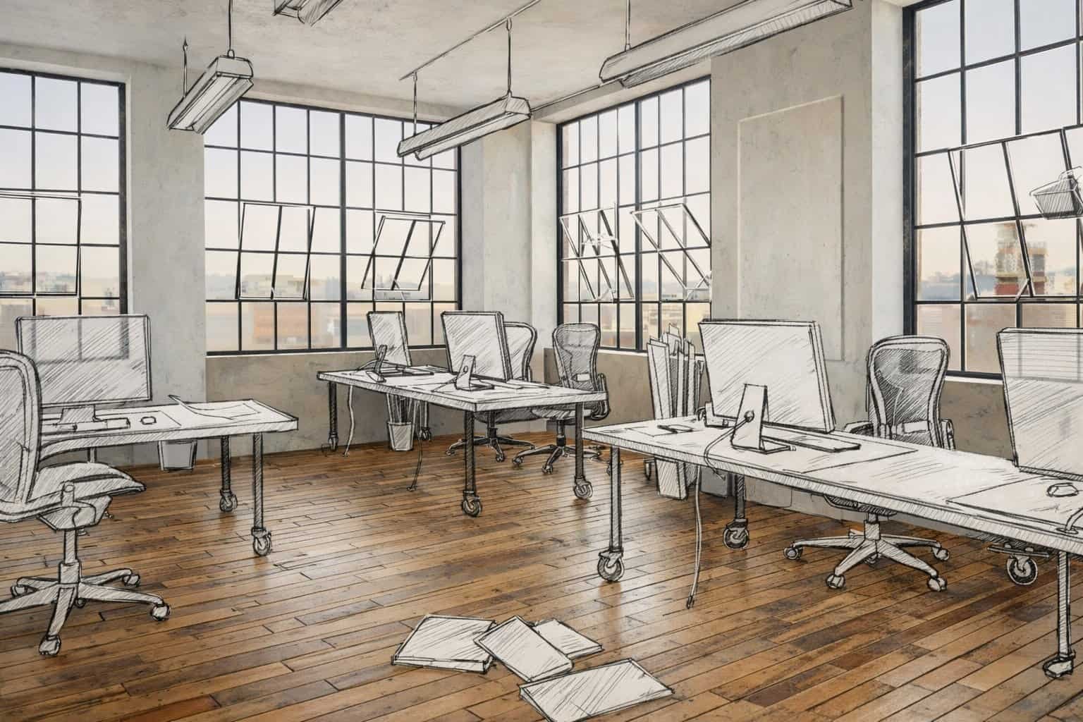 Dessin immobilier d'entreprise aménagement bureaux